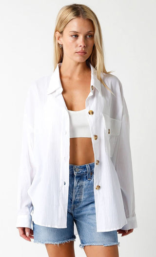 Renee White Button Down Top - Front View