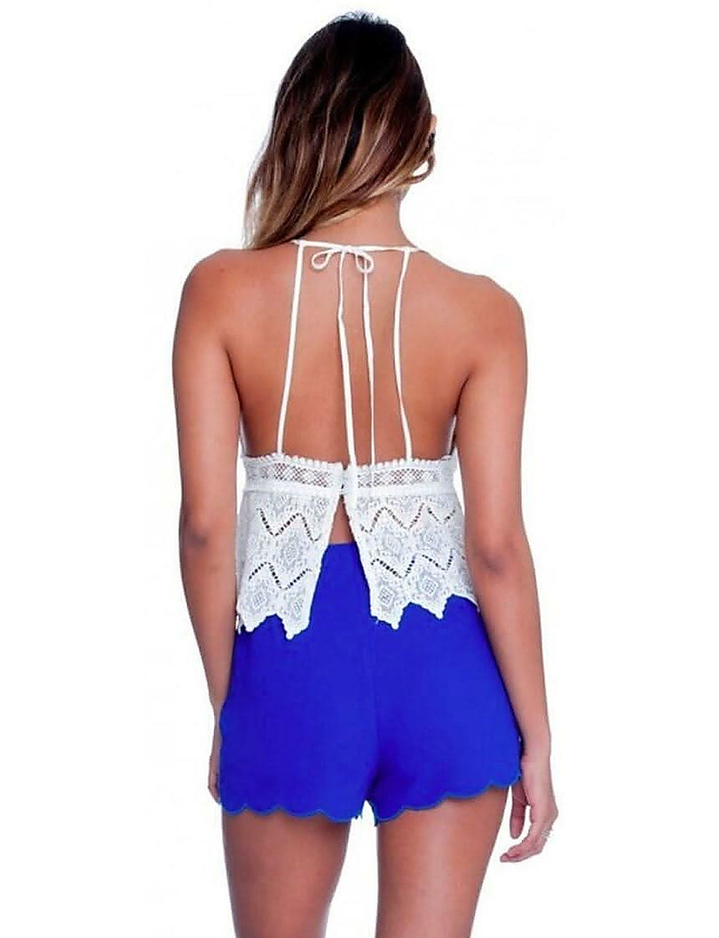 white crochet halter top open back with tie straps