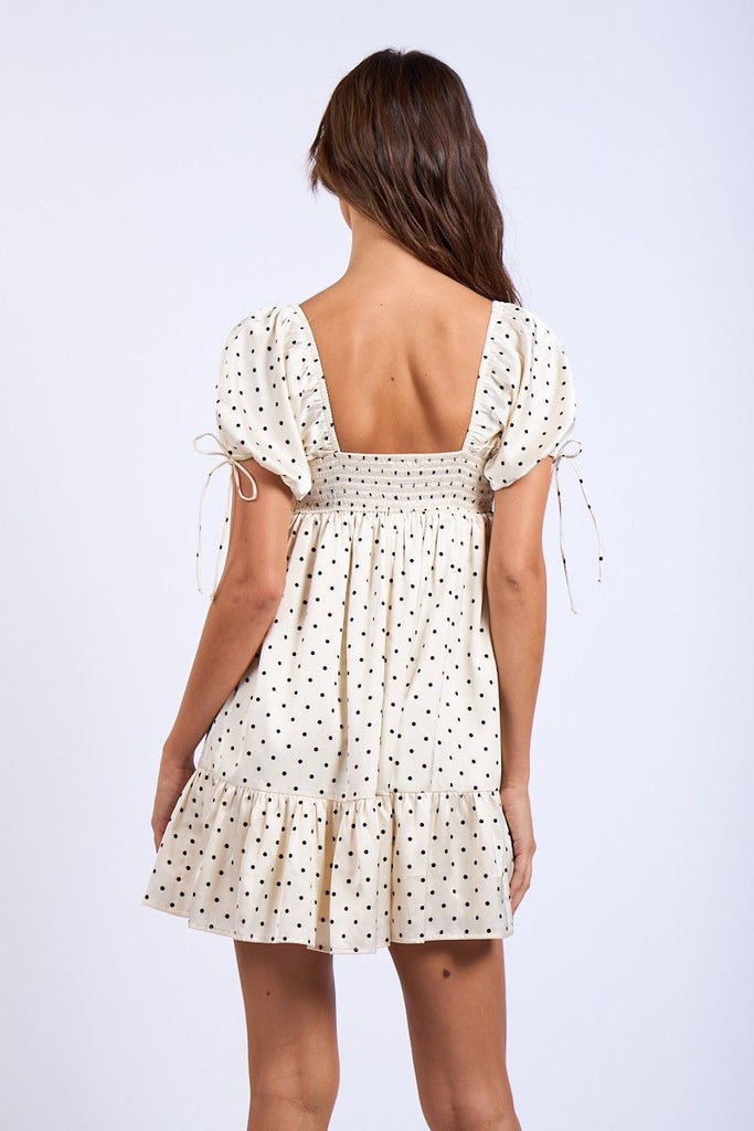 White Puff Sleeve Polka Dot Dress