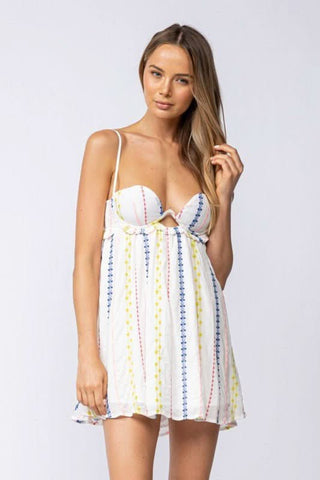 White floral babydoll mini dress with cami straps
