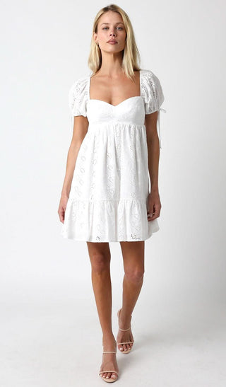 Jessie White Eyelet Babydoll Mini Dress styled as an initiation dress
