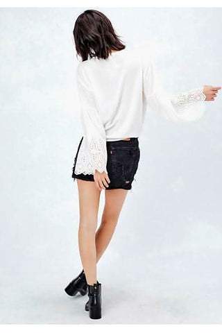 white eyelet front tie top back angled view