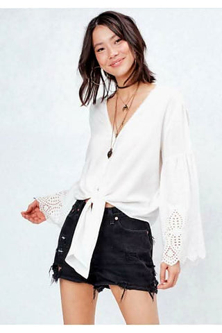white eyelet front tie top front view