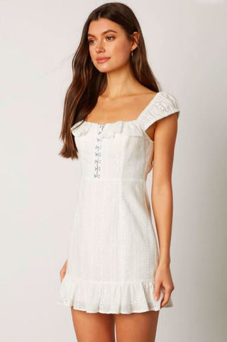 White eyelet mini dress side view