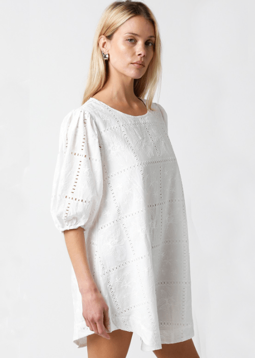 eyelet lace shift dress White Embroidered Eyelet Mini Dress - Shift Dresses