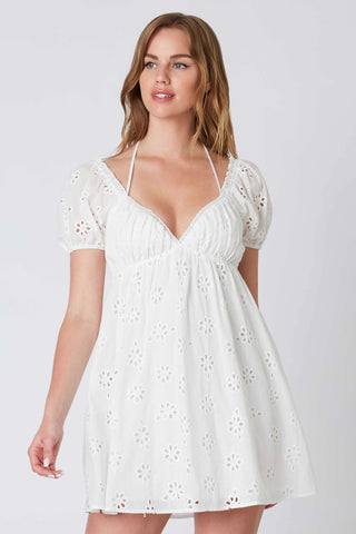 Cute white graduation dress with puff sleeves