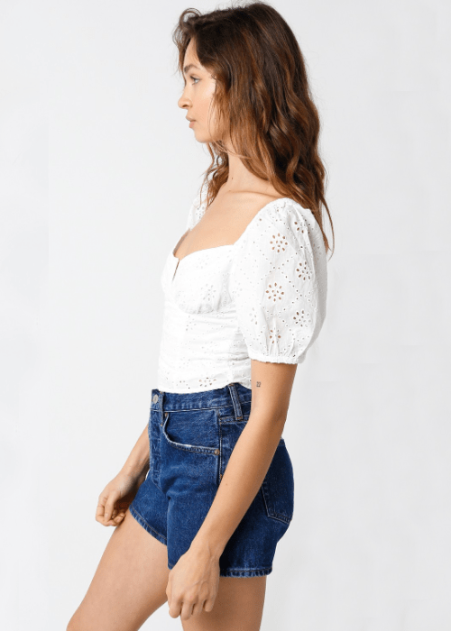 White Eyelet Puff Sleeve Crop Top