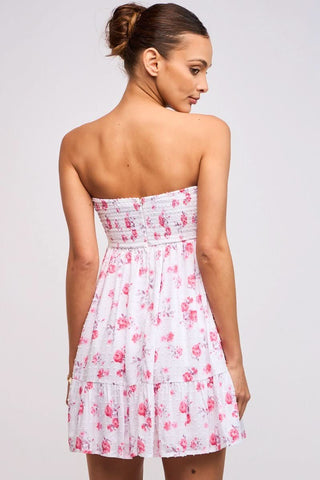 Floral mini dress - back view with smocked detail