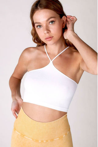 NIKIBIKI white ribbed halter bralette crop top