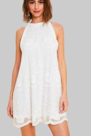 White lace halter swing dress front view