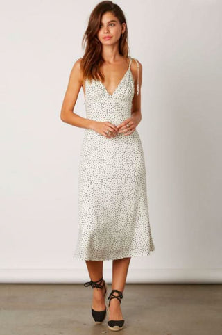 White speck print midi dress front view