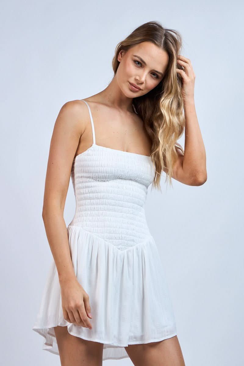White Smocked Cami Mini Dress | Boho Pink White Smocked Cami Mini Dress | Boho Pink