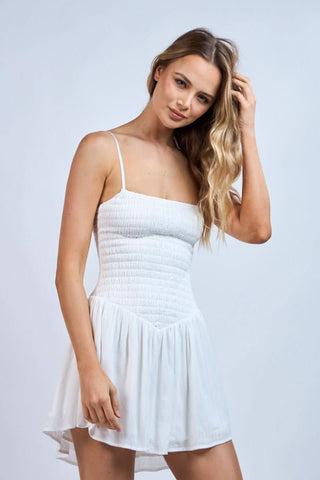 Ainsley White Smocked Cami Mini Dress front view
