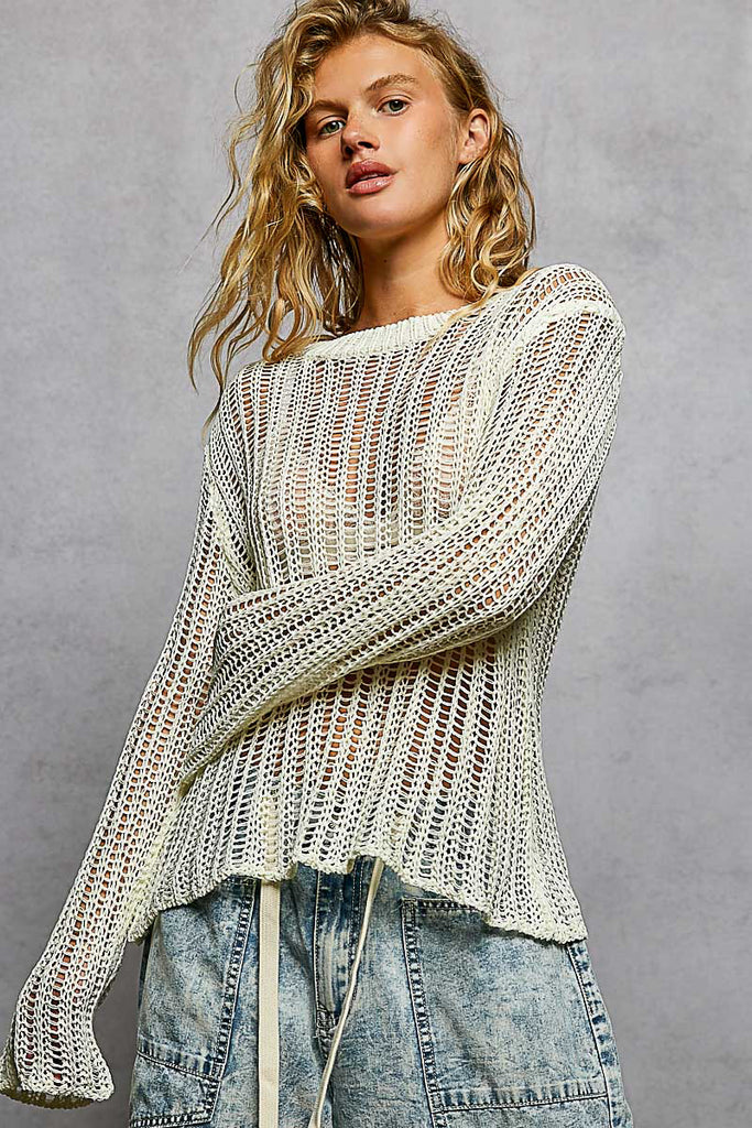 Sola White Sheer Crochet Sweater - Cover Up Top | Boho Pink