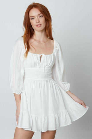White peasant mini dress front view