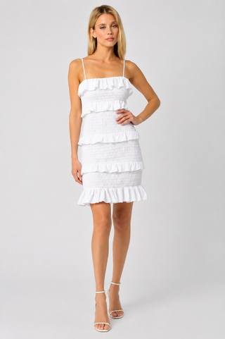 Major Flirt White Smocked Mini Dress - Outfit Vies