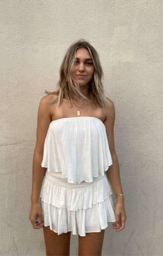 Monaco White Strapless Romper - Front View