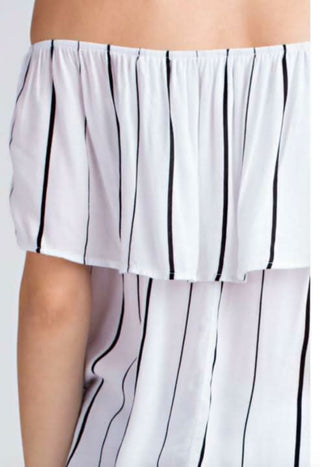 White striped off shoulder top back detail
