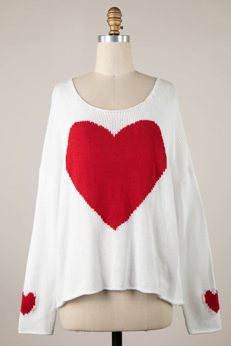 Love Ya White Oversized Heart Sweater - Front View