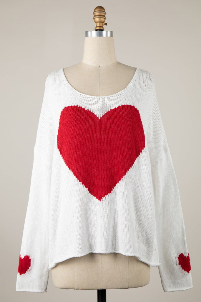 White Sweater With Red Hearts