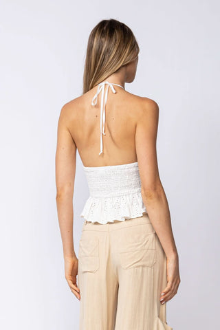 Island Summer White Eyelet Halter Top - Back Vew