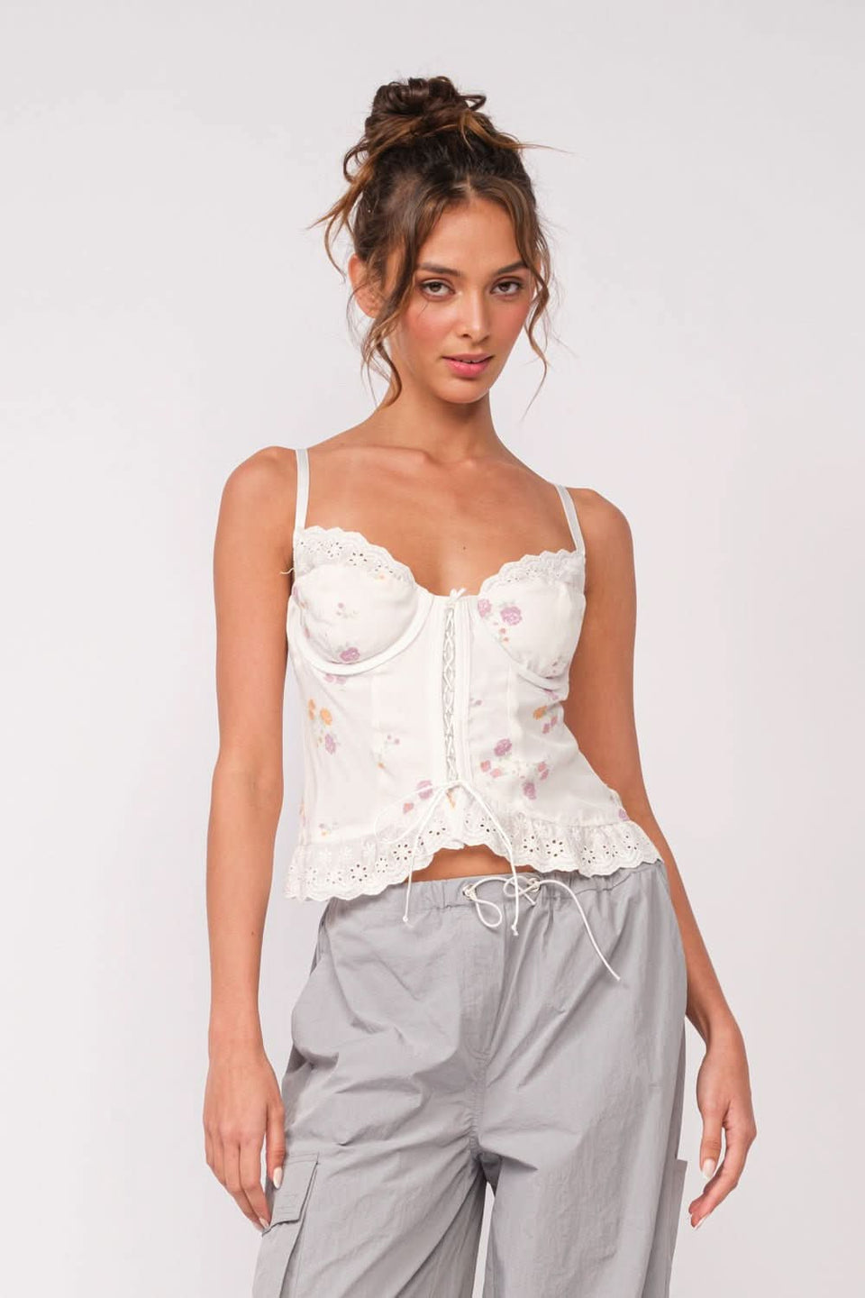 White Floral Corset Top