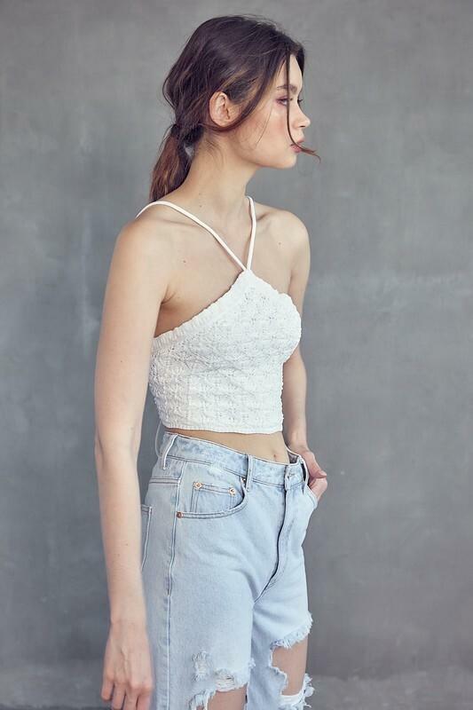 White Lace Crop Tops