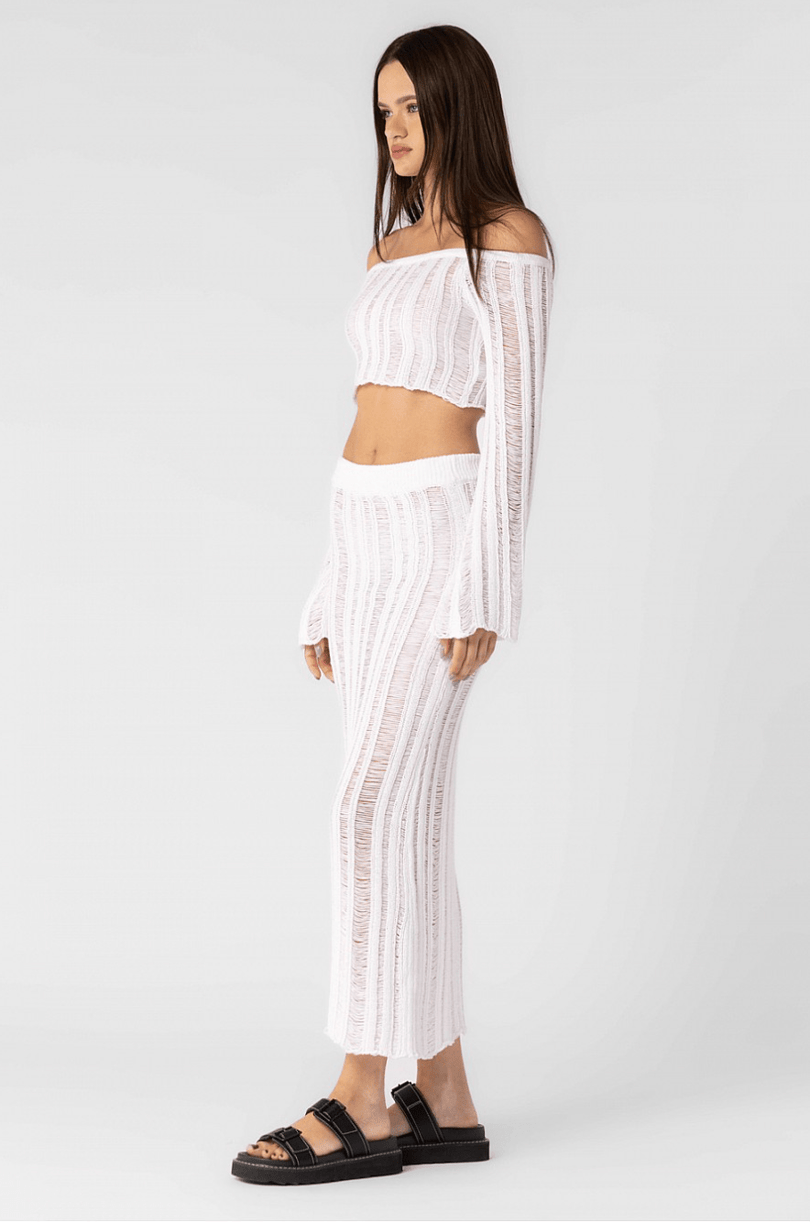 White Crochet Two Piece Dress