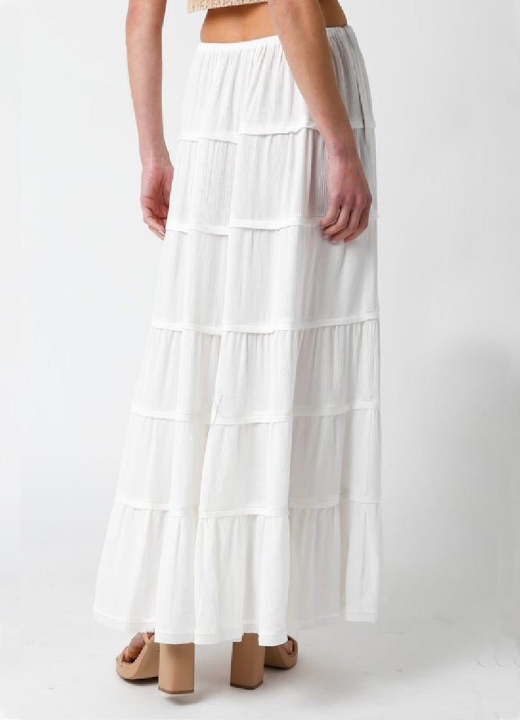 White Beaded Drawstring Maxi Skirt