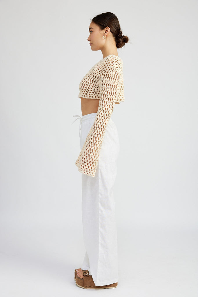 Cream Crochet Bell Sleeve Top