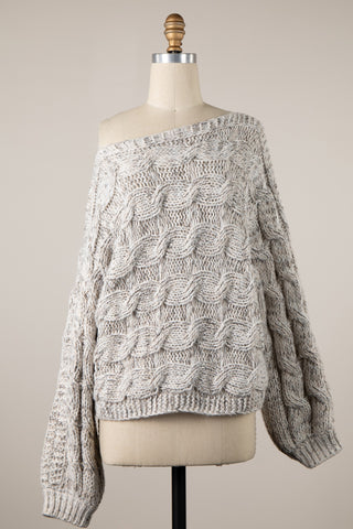 Trendy Oversized Cable Knit Sweater for Women in beige - Front View