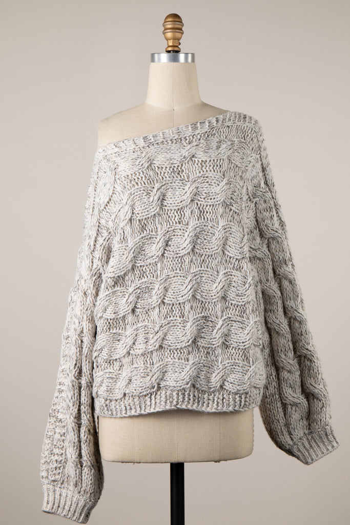 Willow Beige Oversized Cable Knit Sweater - Front View