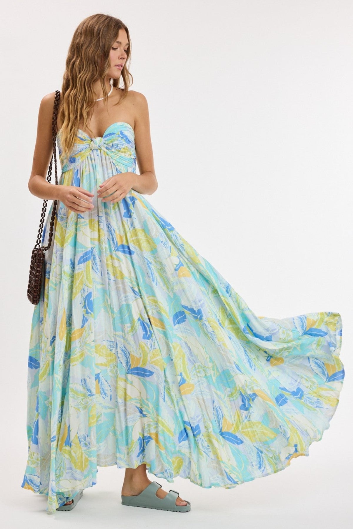colorful flowy maxi dress Color Block Flowy Tiered Maxi Dress with Pockets from OhSoStyled at Sophia's Style Multicolor / L