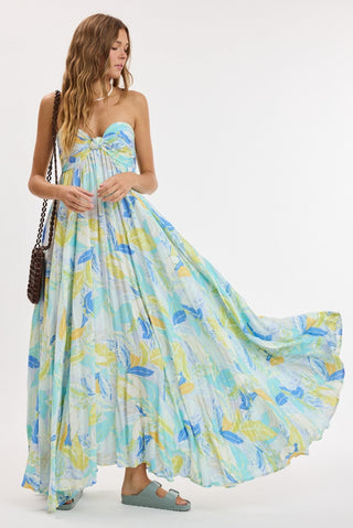 Willow blue multi tropical strapless maxi dress front view