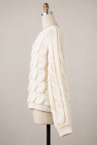 Trendy Oversized Cable Knit Sweater for Women in Cream- Side View
