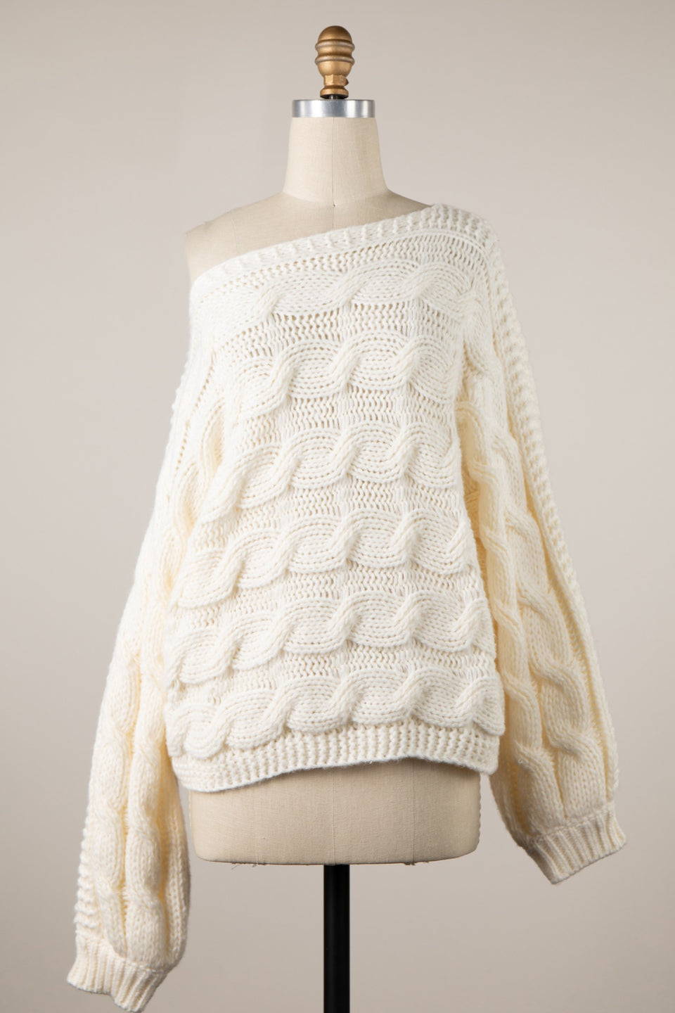 Willow Cream Oversized Cable Knit Sweater - Front View