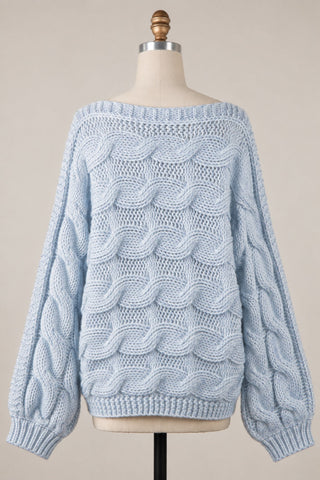 Willow Light Blue Oversized Cable Knit Sweater for Women - Back View