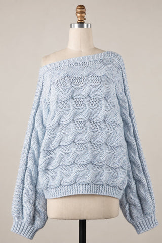 Willow Light Blue Oversized Cable Knit Sweater for Women - Slouchy Front View