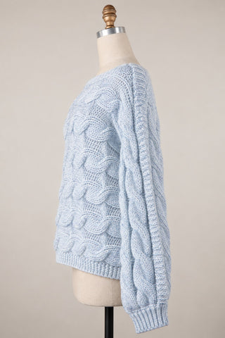 Willow Light Blue Oversized Cable Knit Sweater for Women - Side View