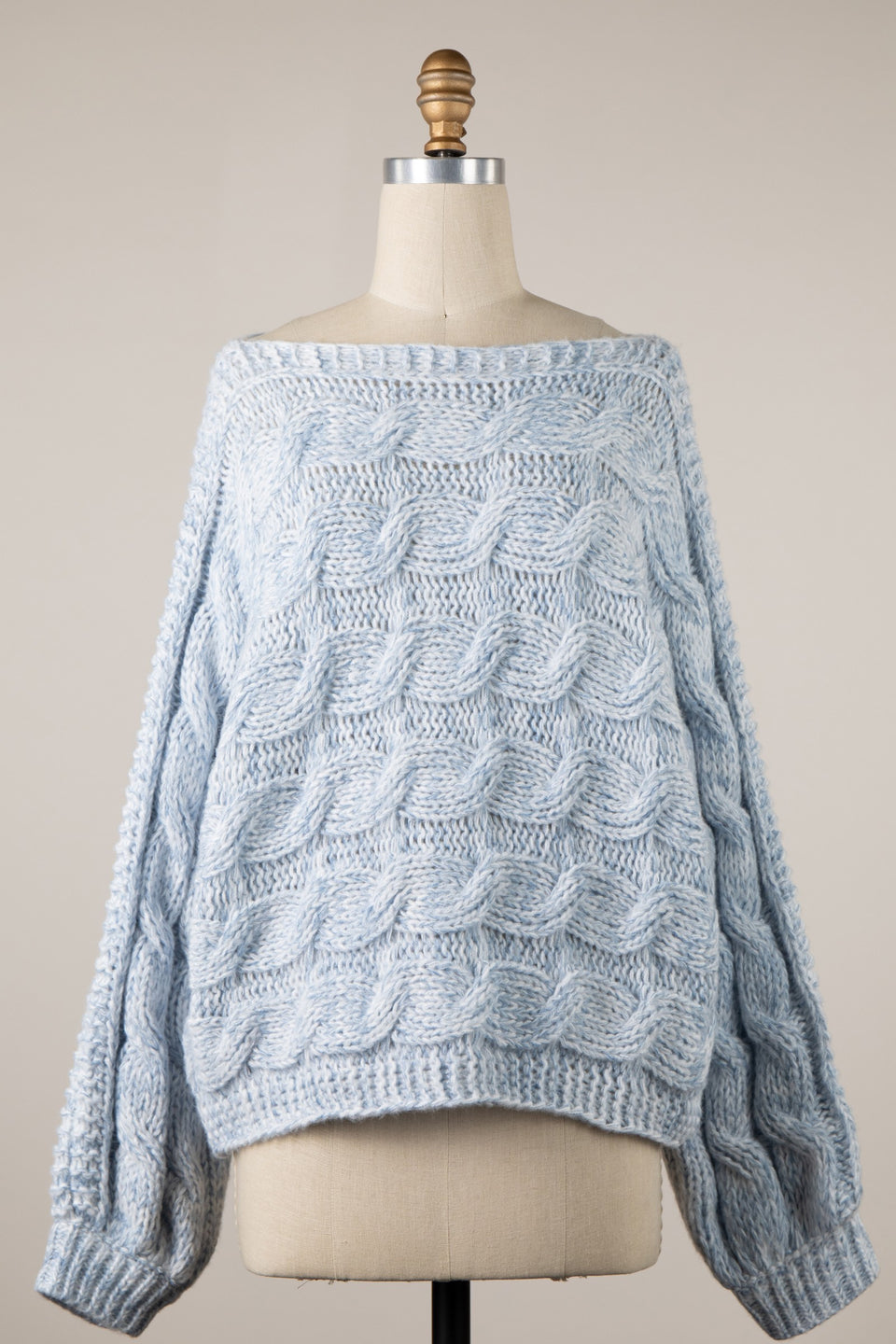 Willow Light Blue Oversized Cable Knit Sweater - Front View