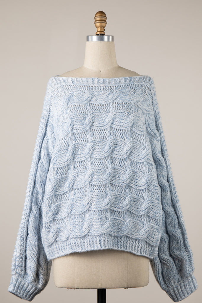 Willow Light Blue Oversized Cable Knit Sweater - Front View