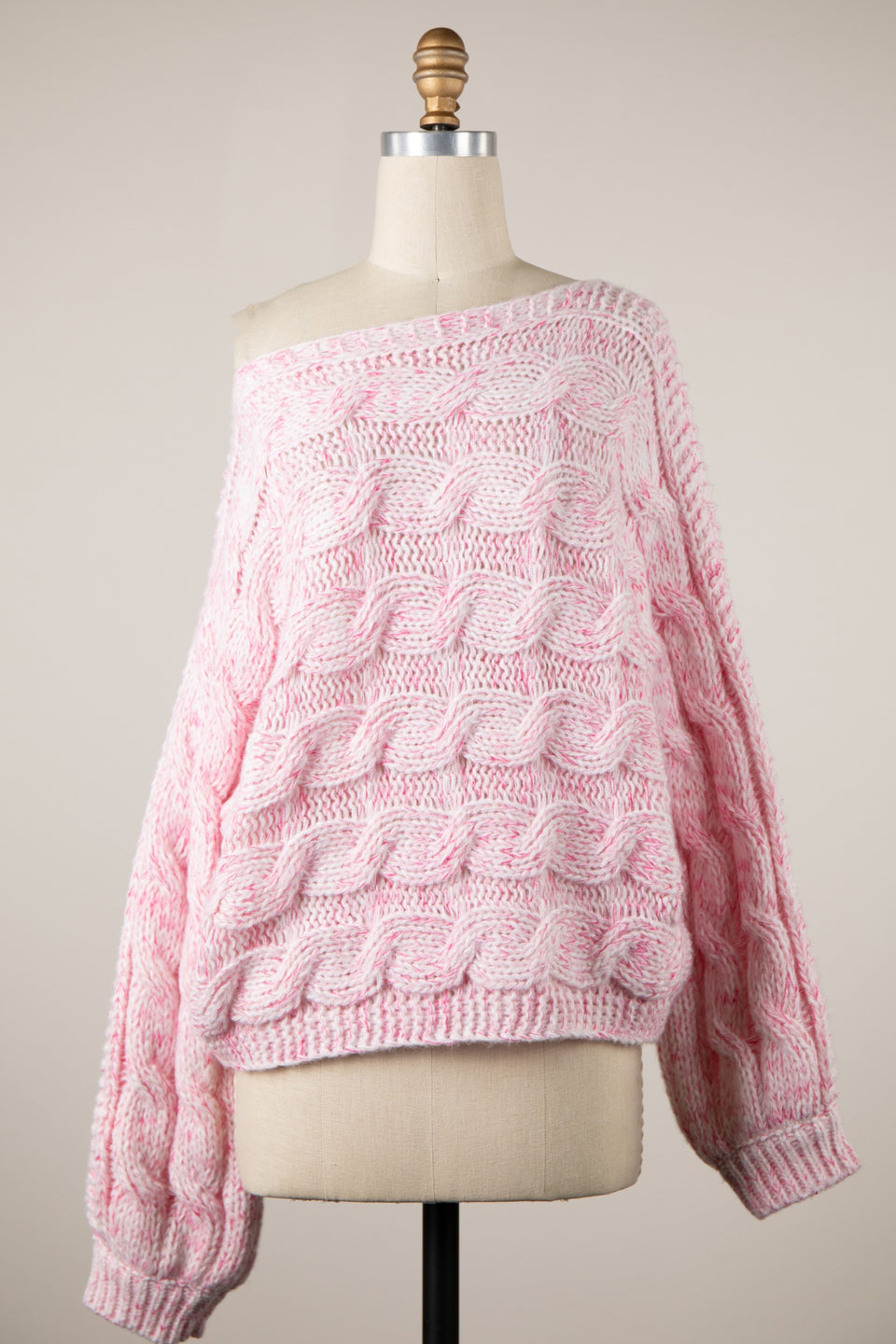 Willow Light Pink Oversized Cable Knit Sweater - Front View
