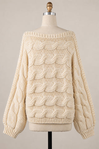 Willow Light Yellow Oversized Cable Knit Sweater for Women - Back View