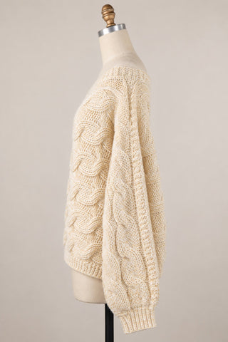 Willow Light Yellow Oversized Cable Knit Sweater for Women - Side View