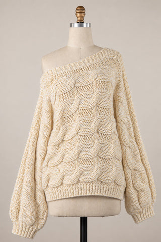 Willow Light Yellow Oversized Cable Knit Sweater for Women - Slouchy Front View