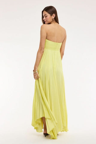 Flowy strapless maxi dress in lime green color