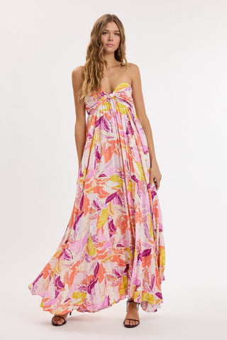 Willow pink multi tropical strapless maxi dress front view