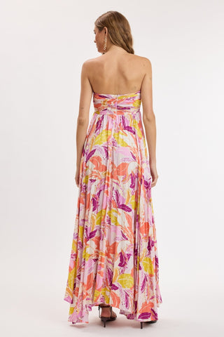 Willow pink tropical strapless maxi dress back view