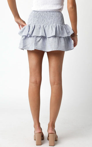 Willow Blue Striped Linen Ruffle Mini Skirt - Back View 
