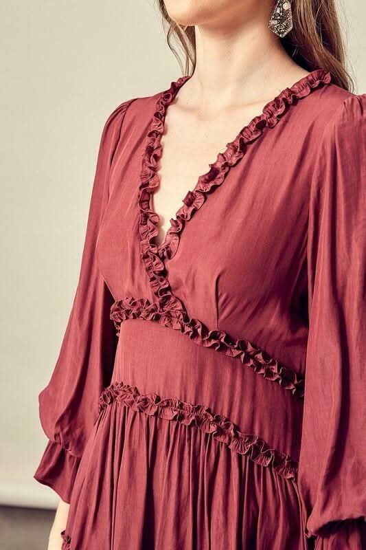 Wine Ruffle Mini Dress